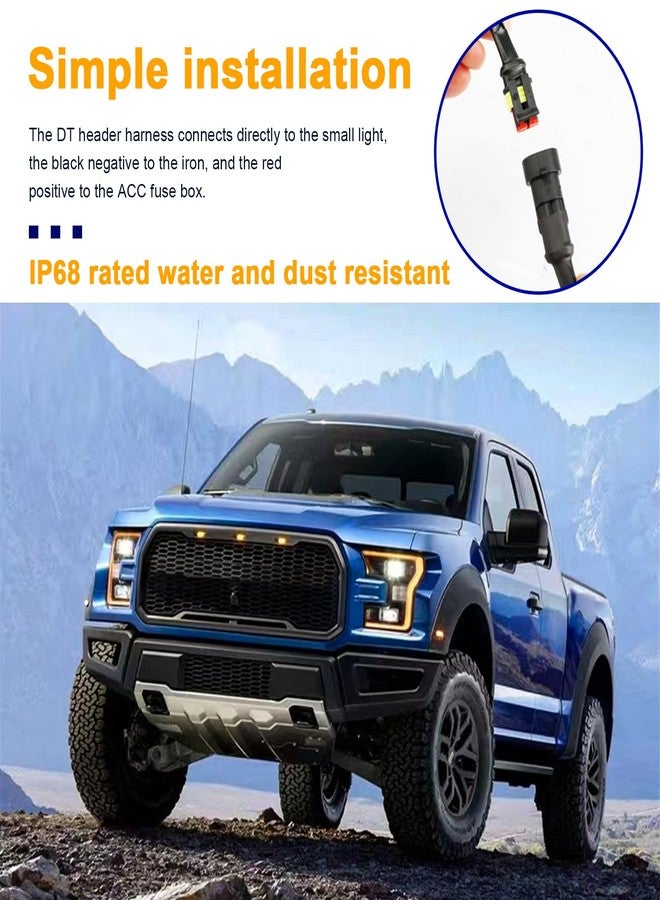 Dickno 4PCS Car Grille Lights, Bright Amber LED Grill Lights with Wiring Harness, Waterproof Front Grill Trim Lamps, Vehicle Exterior Grille Lamps Compatible with F150 F250 F350 (Black+Yellow) - Image 5
